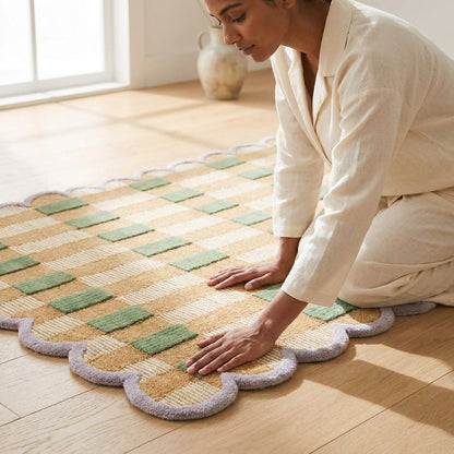 Bohemian Hand Tufted Wool Carpet | Handmade Boho Rug with Natural Latex Anti-Skid Backing