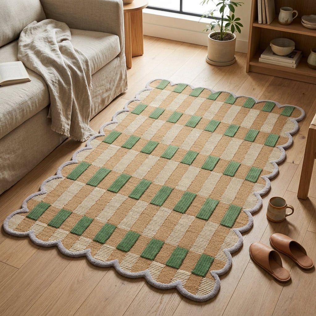 Bohemian Hand Tufted Wool Carpet | Handmade Boho Rug with Natural Latex Anti-Skid Backing