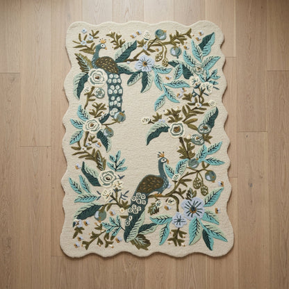 Luxury Hand Tufted Peacock Floral Wool Carpet | Natural Wool Rug with Natural Latex Anti-Skid Backing