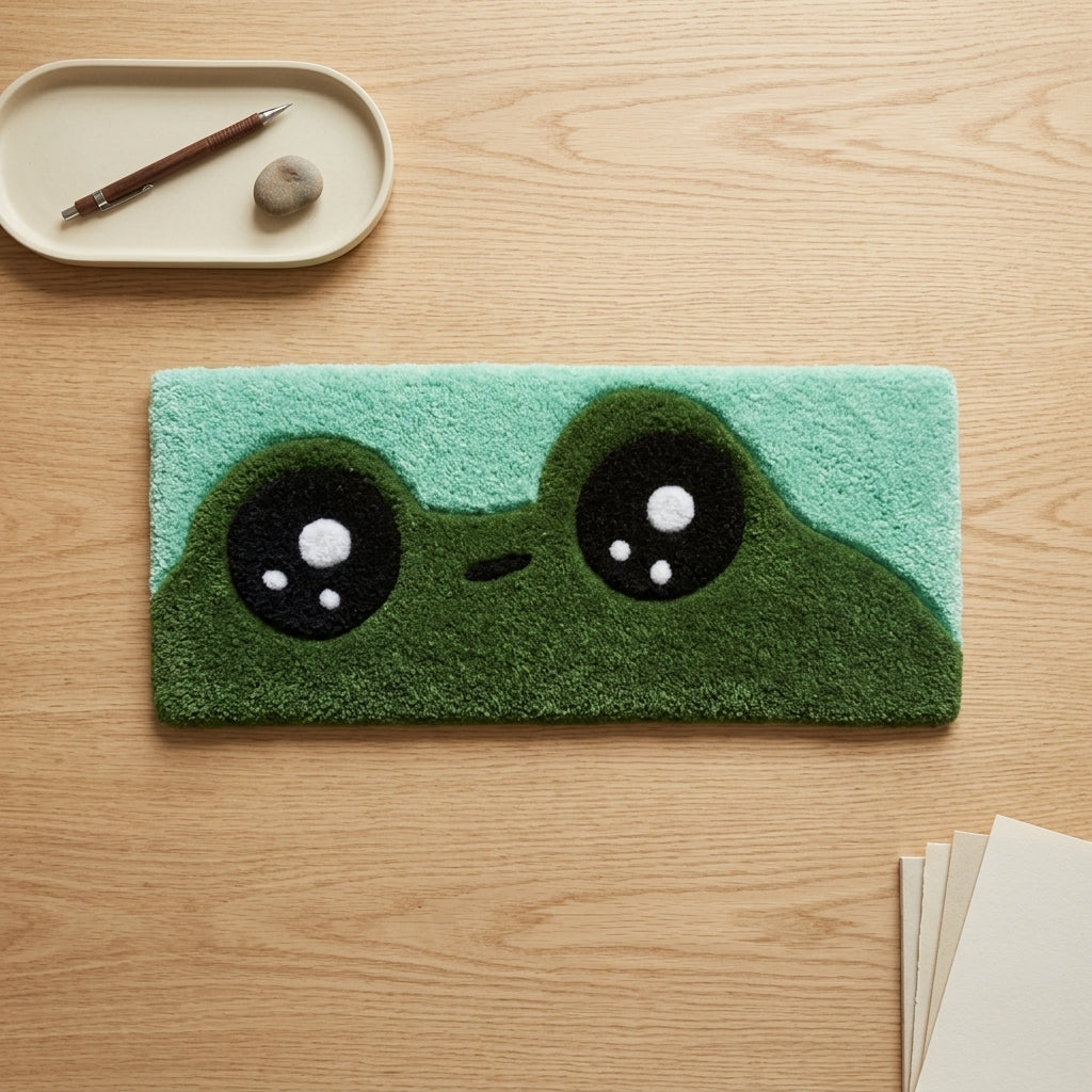 Hand-Tufted Cute Frog Keyboard Rug & Wrist Rest | Custom Green Kawaii Plush Desk Mat