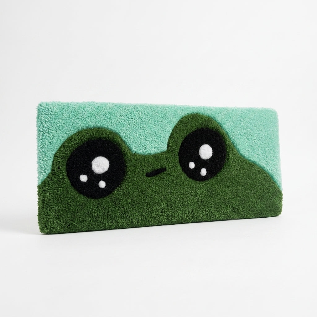 Hand-Tufted Cute Frog Keyboard Rug & Wrist Rest | Custom Green Kawaii Plush Desk Mat