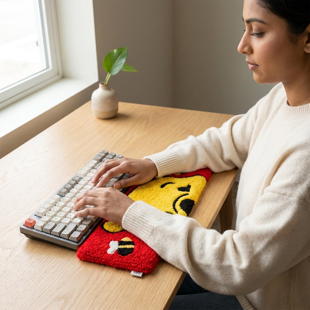 Hand-Tufted Winnie the Pooh Keyboard Rug & Wrist Rest | Custom Bear and Bees Plush Desk Mat