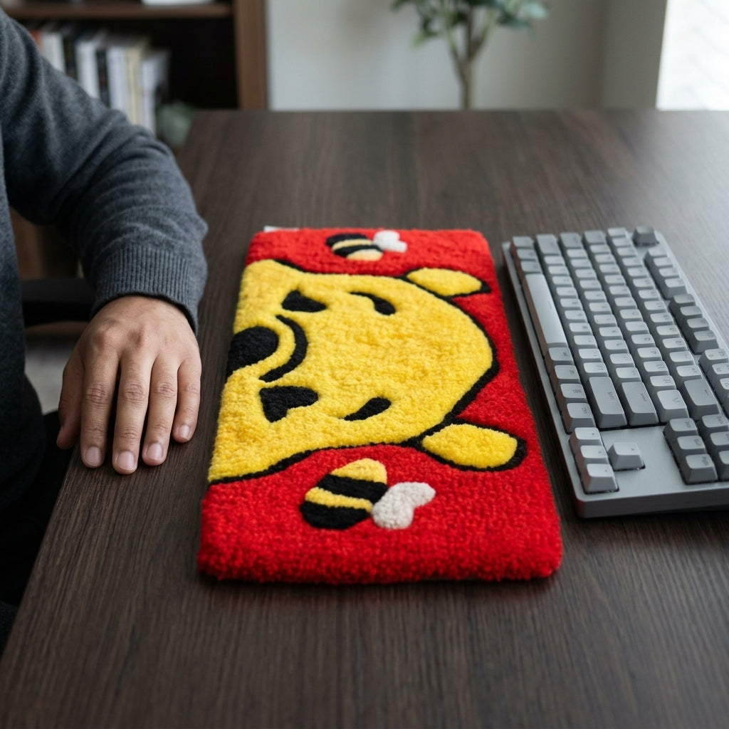 Hand-Tufted Winnie the Pooh Keyboard Rug & Wrist Rest | Custom Bear and Bees Plush Desk Mat