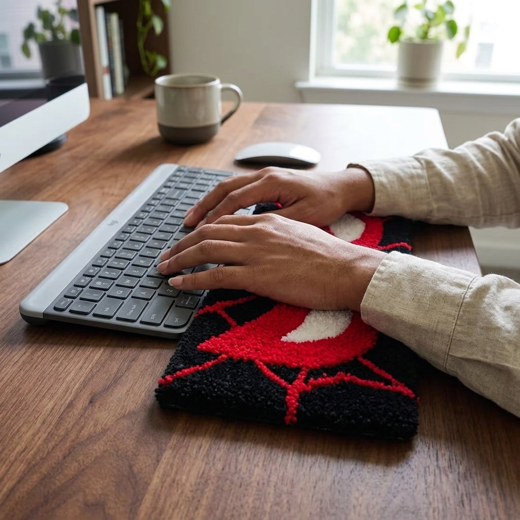 Hand-Tufted Spider-Man Keyboard Rug & Wrist Rest | Custom Miles Morales Superhero Plush Desk Mat