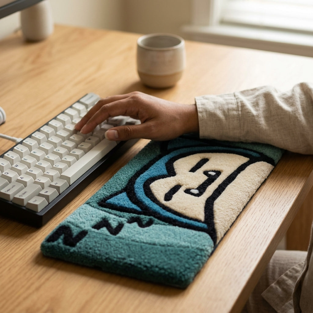 Hand-Tufted Snorlax Keyboard Rug & Wrist Rest | Custom Sleeping Pokémon Plush Desk Mat