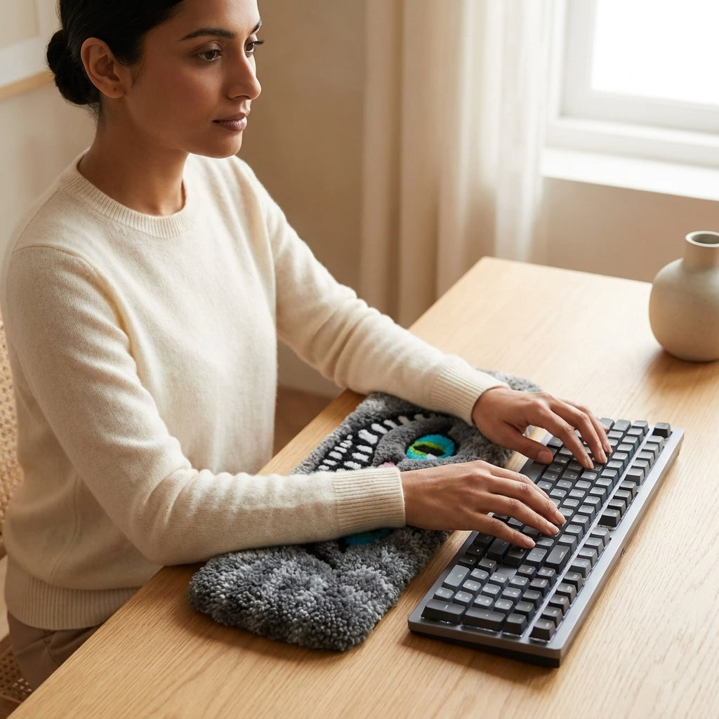 Hand-Tufted Cheshire Cat Keyboard Rug & Wrist Rest | Custom Alice in Wonderland Plush Desk Mat