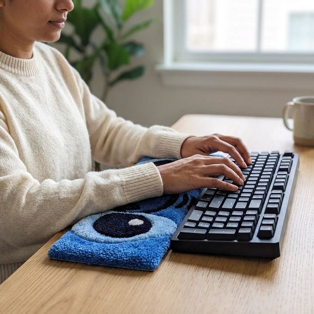 Hand-Tufted Stitch Keyboard Rug & Wrist Rest | Custom Disney Blue Alien Plush Desk Mat