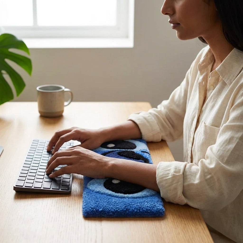 Hand-Tufted Stitch Keyboard Rug & Wrist Rest | Custom Disney Blue Alien Plush Desk Mat