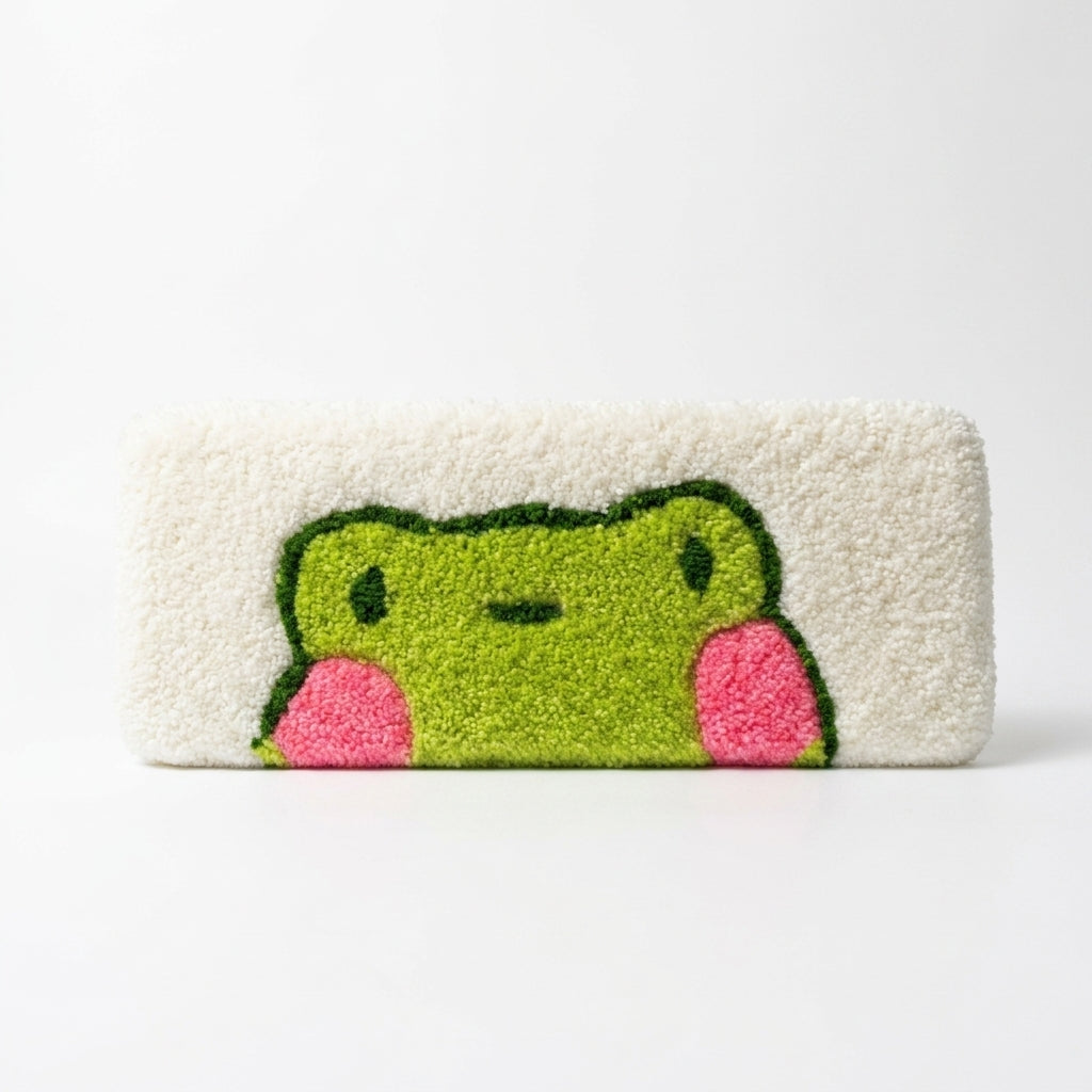 Hand-Tufted Frog Keyboard Rug & Wrist Rest | Cute Kawaii Green & Pink Plush Desk Mat