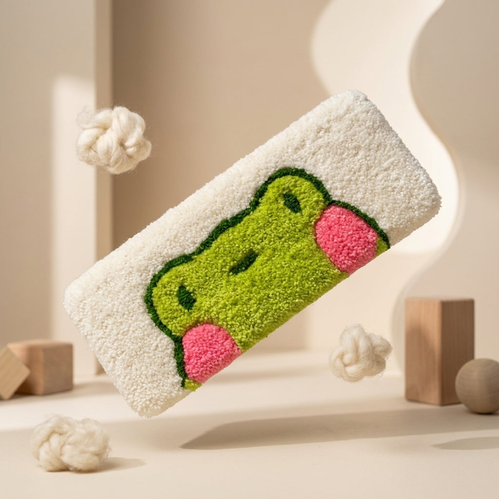 Hand-Tufted Frog Keyboard Rug & Wrist Rest | Cute Kawaii Green & Pink Plush Desk Mat