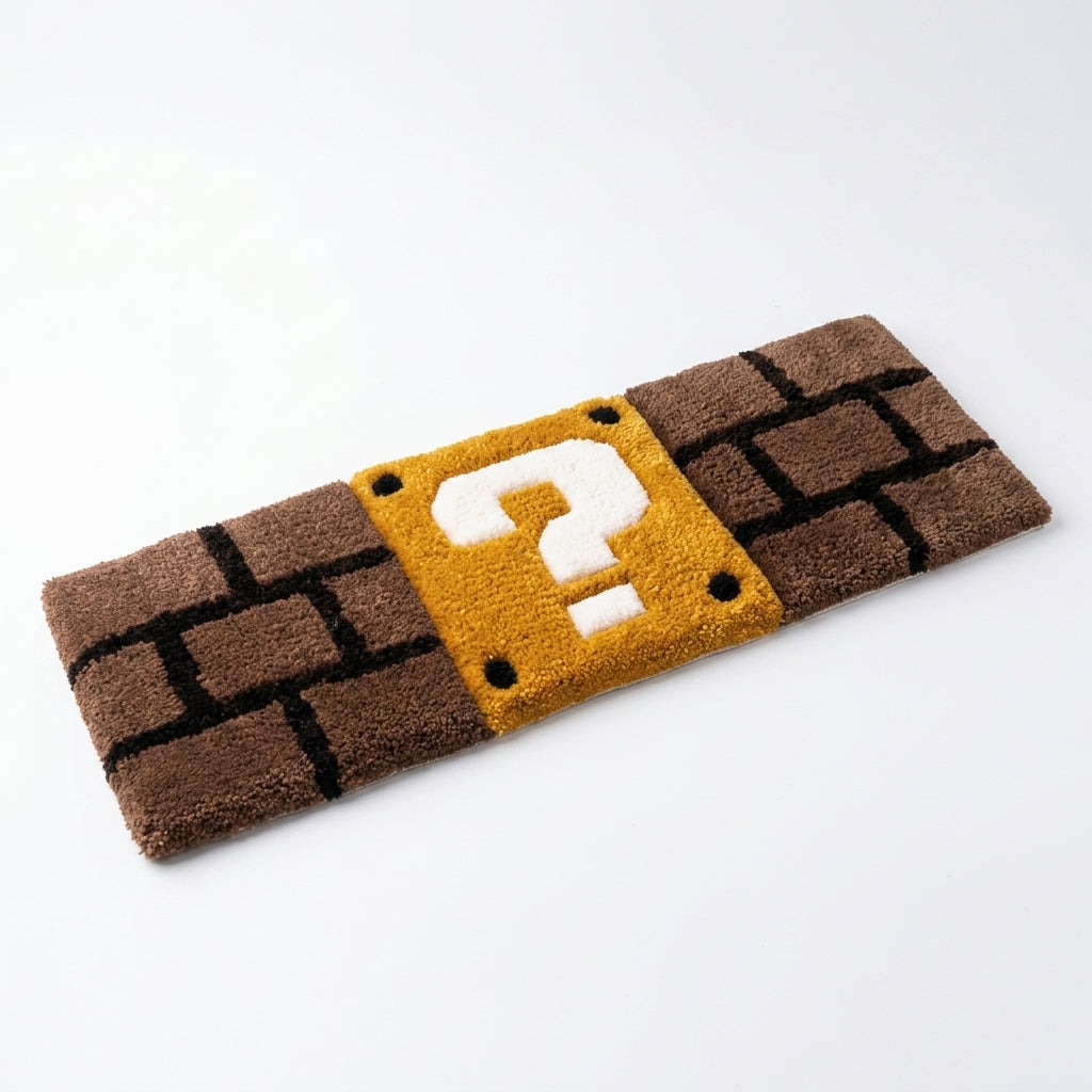 Hand-Tufted Mario Question Block Keyboard Rug & Wrist Rest | Custom Retro Gaming Plush Desk Mat