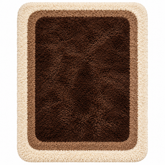 Chocolate Brown & Cream Border shaggy area rug - front view