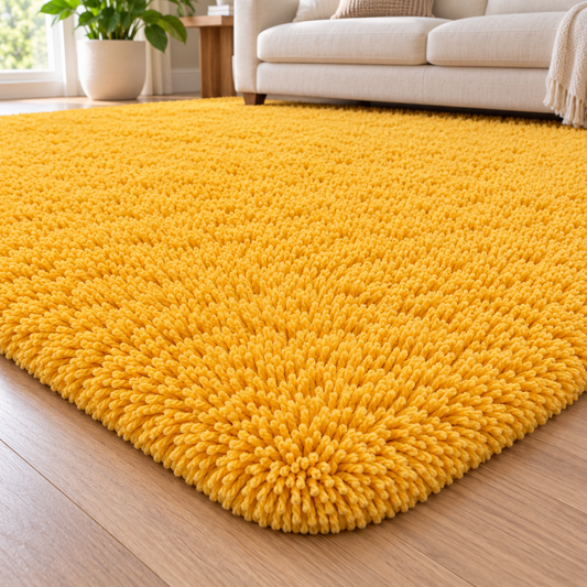 Golden Yellow shaggy area rug - pile texture detail