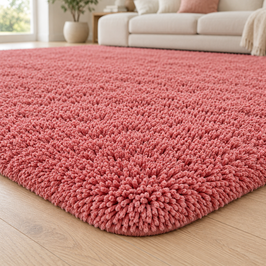 Coral Pink shaggy area rug - pile texture detail