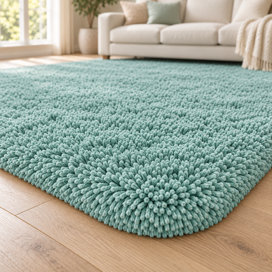 Seafoam Blue shaggy area rug - pile texture detail