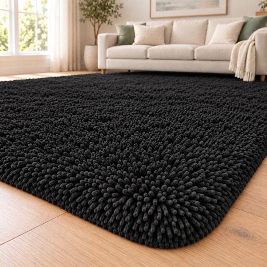 Black solid shaggy area rug – additional product view