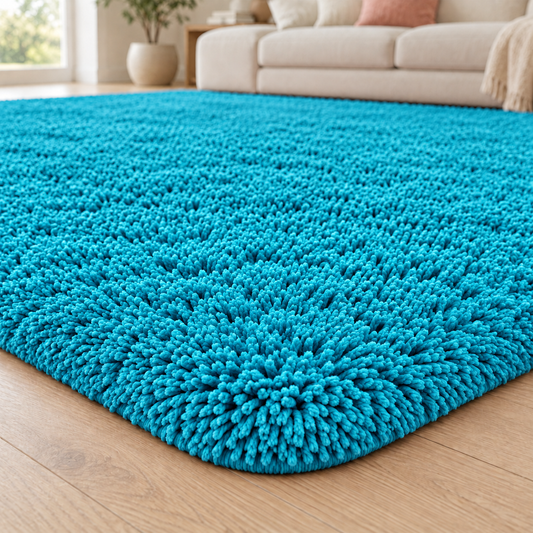 Turquoise Blue Shaggy Rug – Plush Living Room & Bedroom Area Rug - low-angle pile height