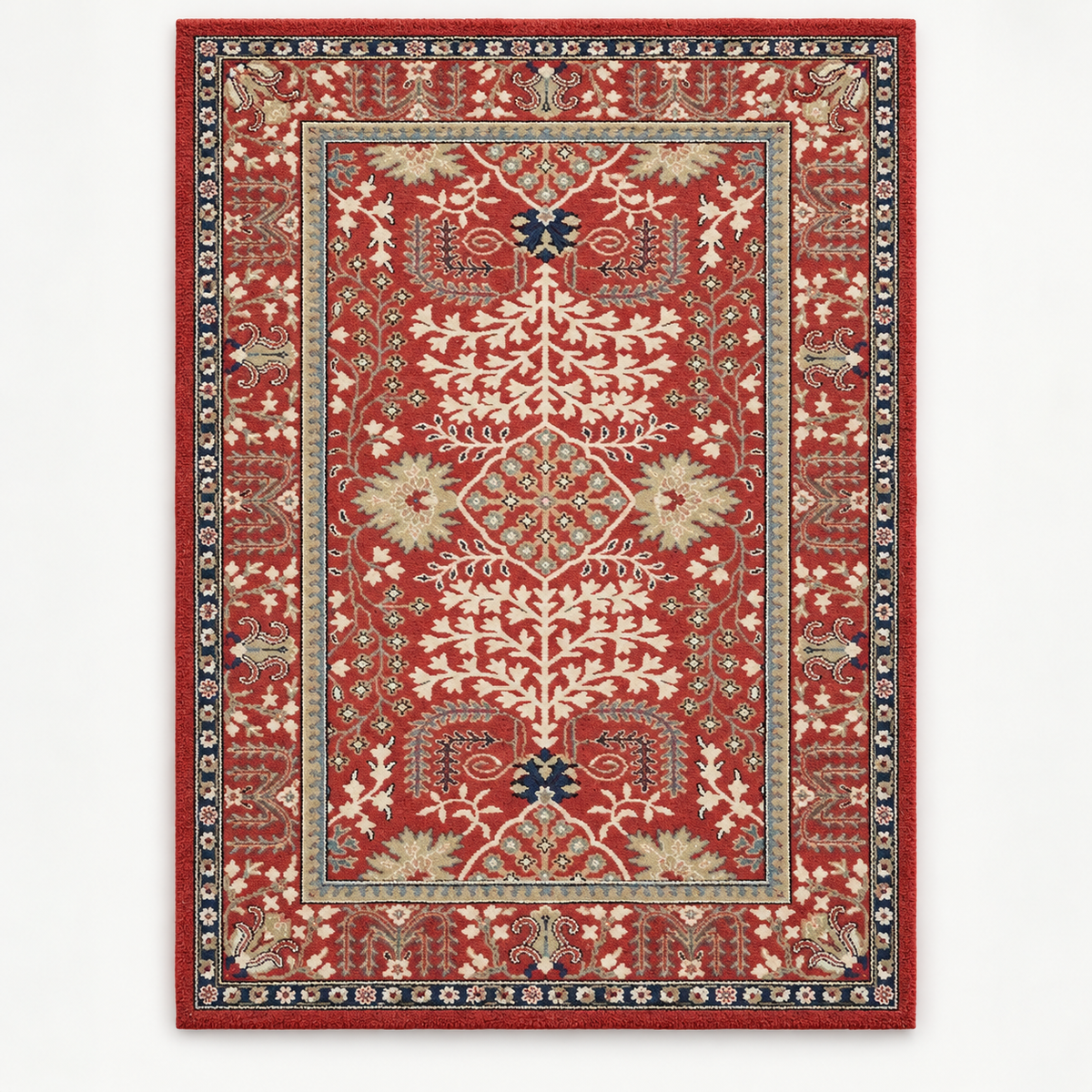 Full vertical front view, hand tufted wool pile