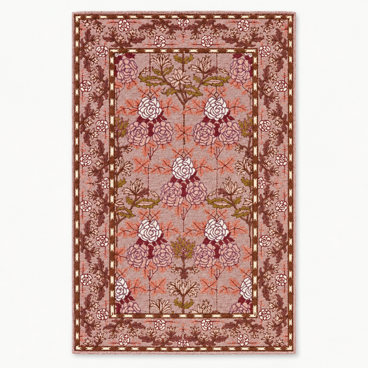 Full vertical front view, hand tufted wool pile