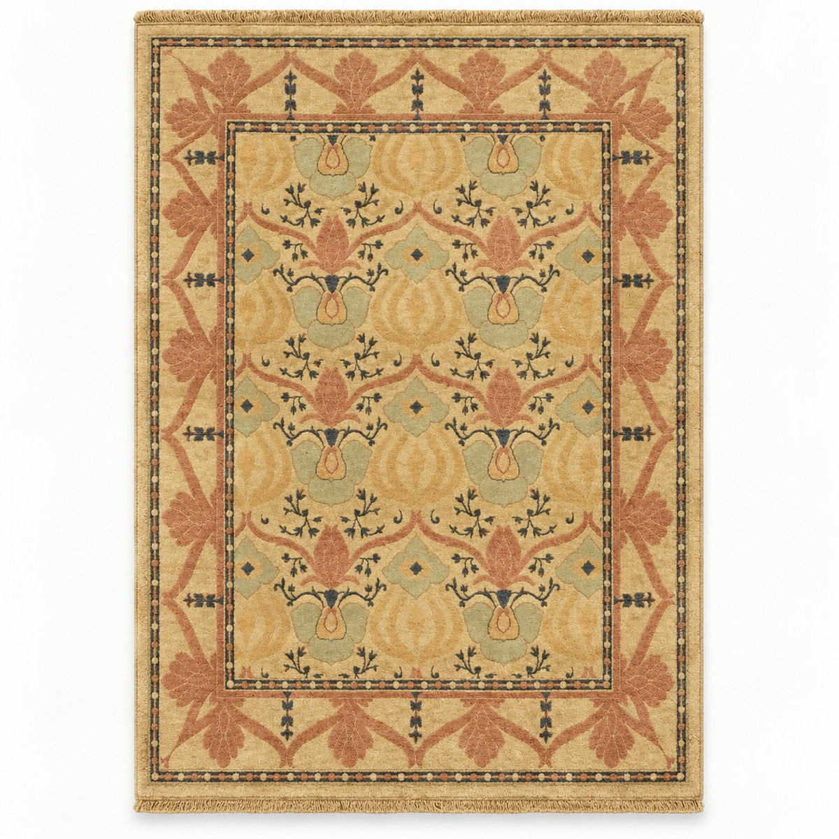 Full vertical front view, hand tufted wool pile