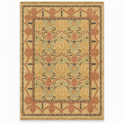 Full vertical front view, hand tufted wool pile
