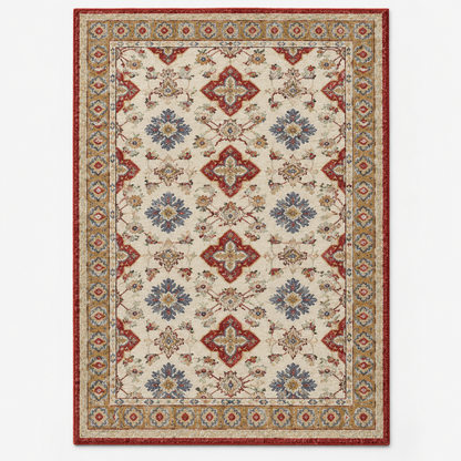 Full vertical front view, hand tufted wool pile