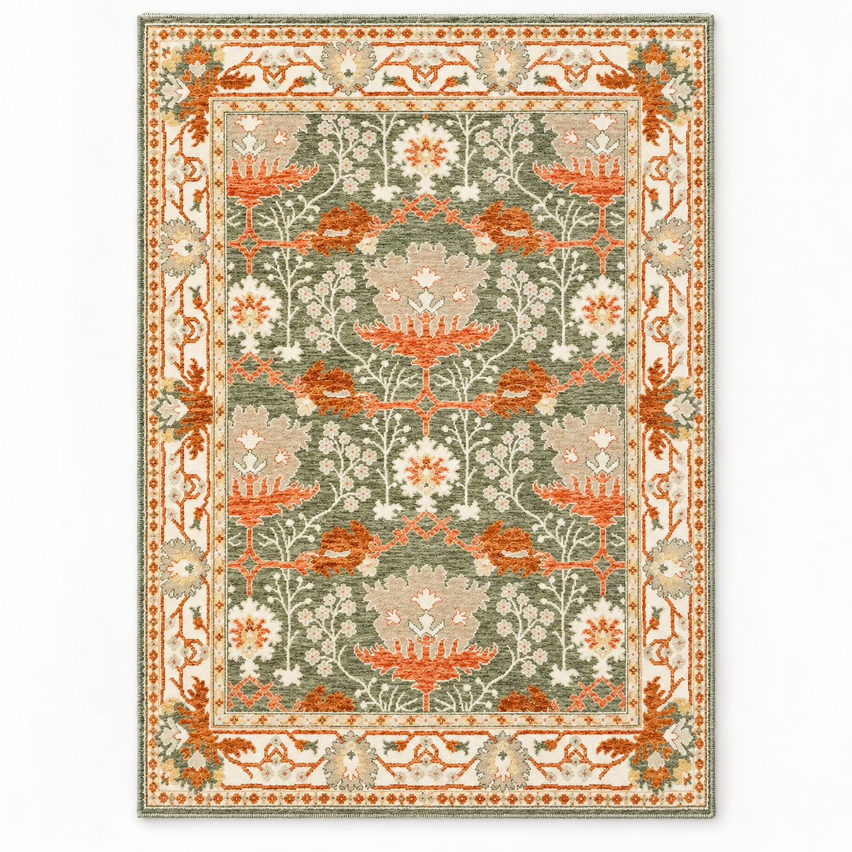 Full vertical front view, hand tufted wool pile