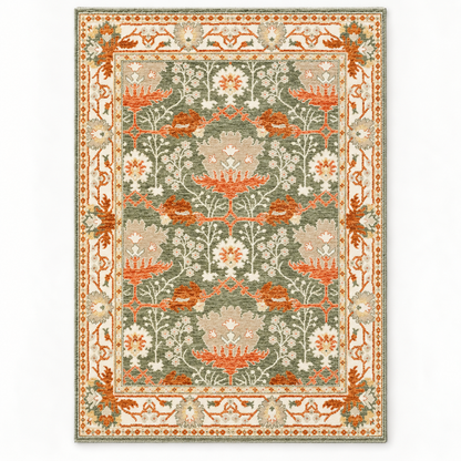 Full vertical front view, hand tufted wool pile