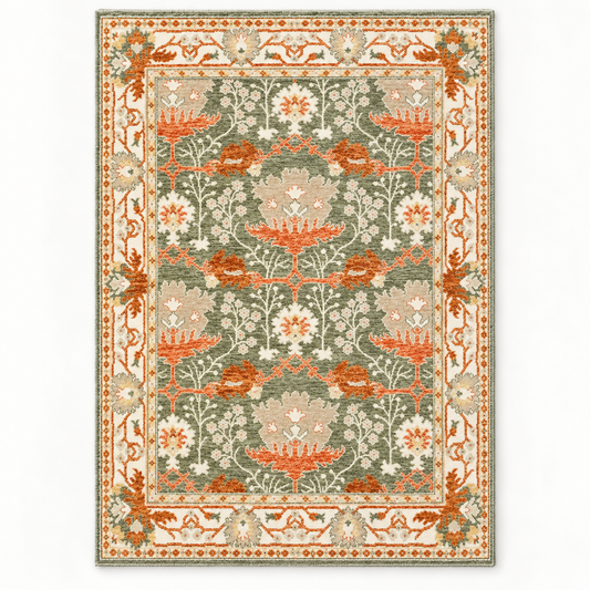 Full vertical front view, hand tufted wool pile