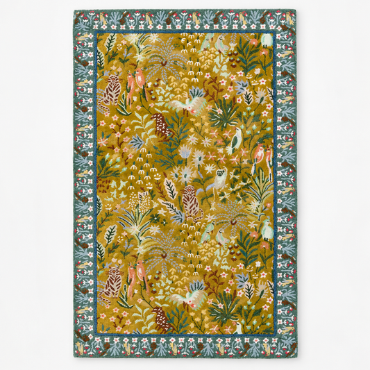Full vertical front view, hand tufted wool pile