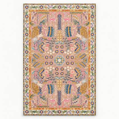 Full vertical front view, hand tufted wool pile
