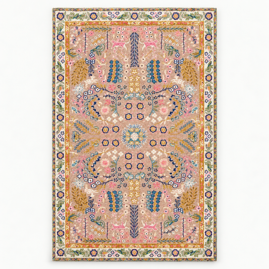 Full vertical front view, hand tufted wool pile