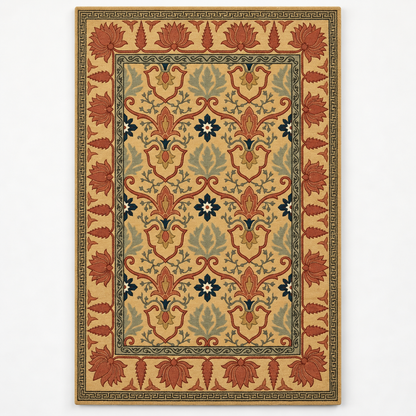 Full vertical front view, hand tufted wool pile