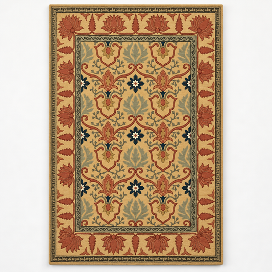 Full vertical front view, hand tufted wool pile
