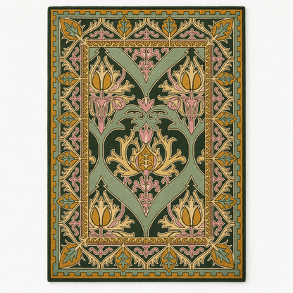 Full vertical front view, hand tufted wool pile