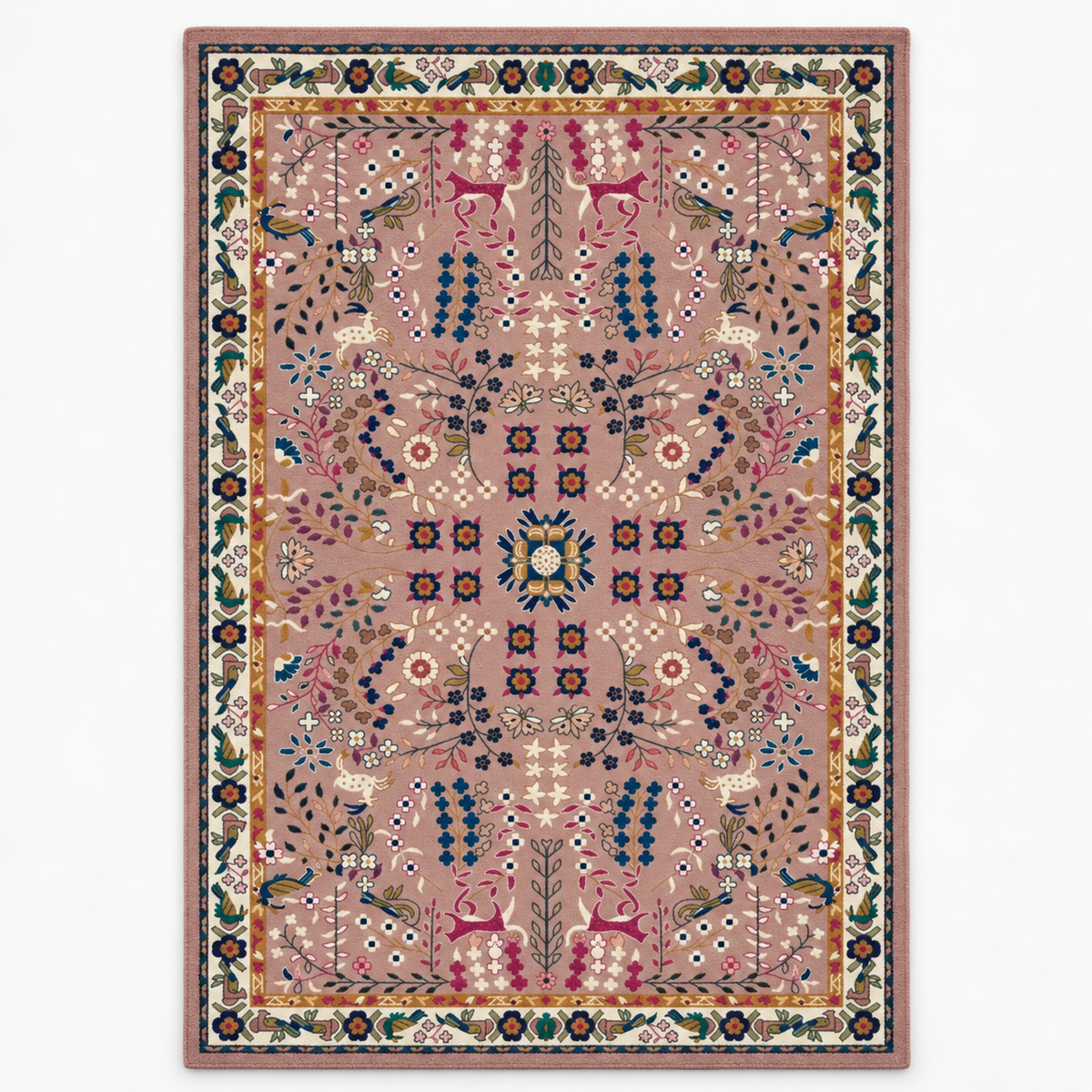 Full vertical front view, hand tufted wool pile