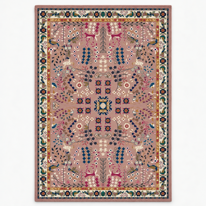 Full vertical front view, hand tufted wool pile