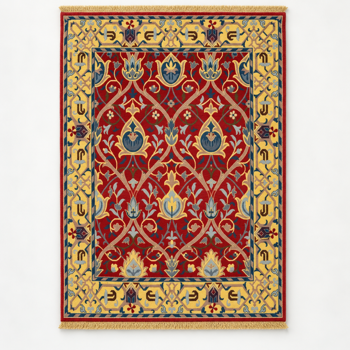 Full vertical front view, hand tufted wool pile