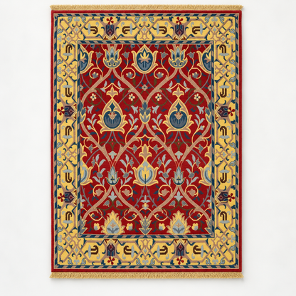 Full vertical front view, hand tufted wool pile