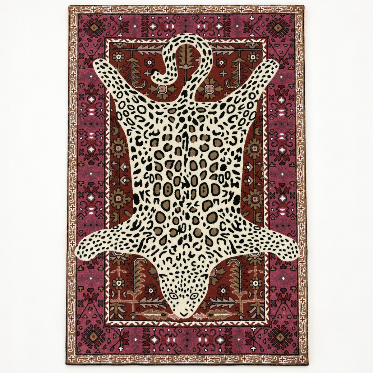 Full vertical front view, hand tufted wool pile