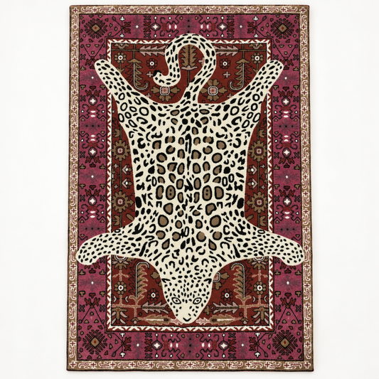 Full vertical front view, hand tufted wool pile