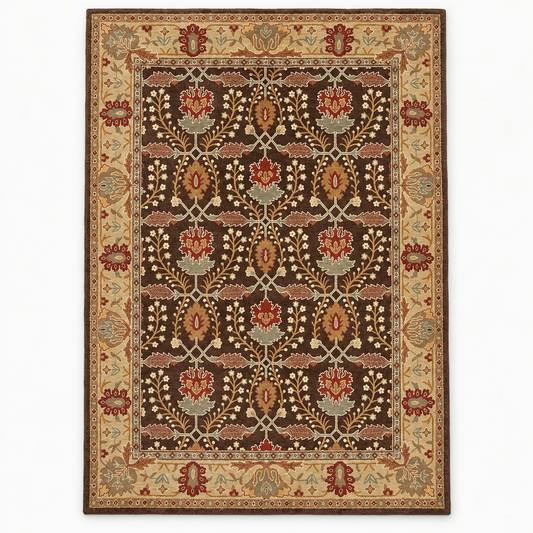 Full vertical front view, hand tufted wool pile
