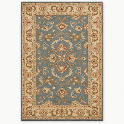 Full vertical front view, hand tufted wool pile