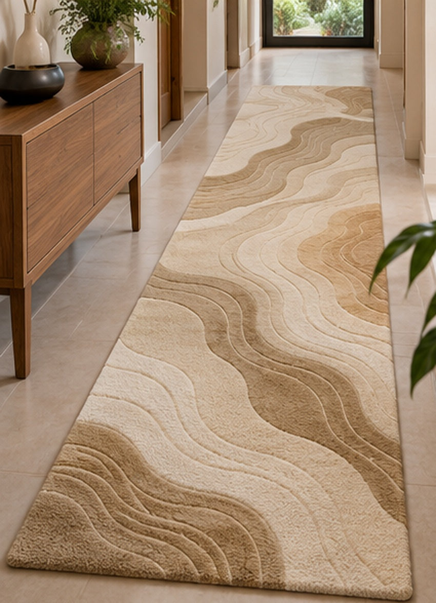 AI-generated room visualization: Sand Wave Abstract Hand-Tufted Wool Runner Rug – Beige & Cream