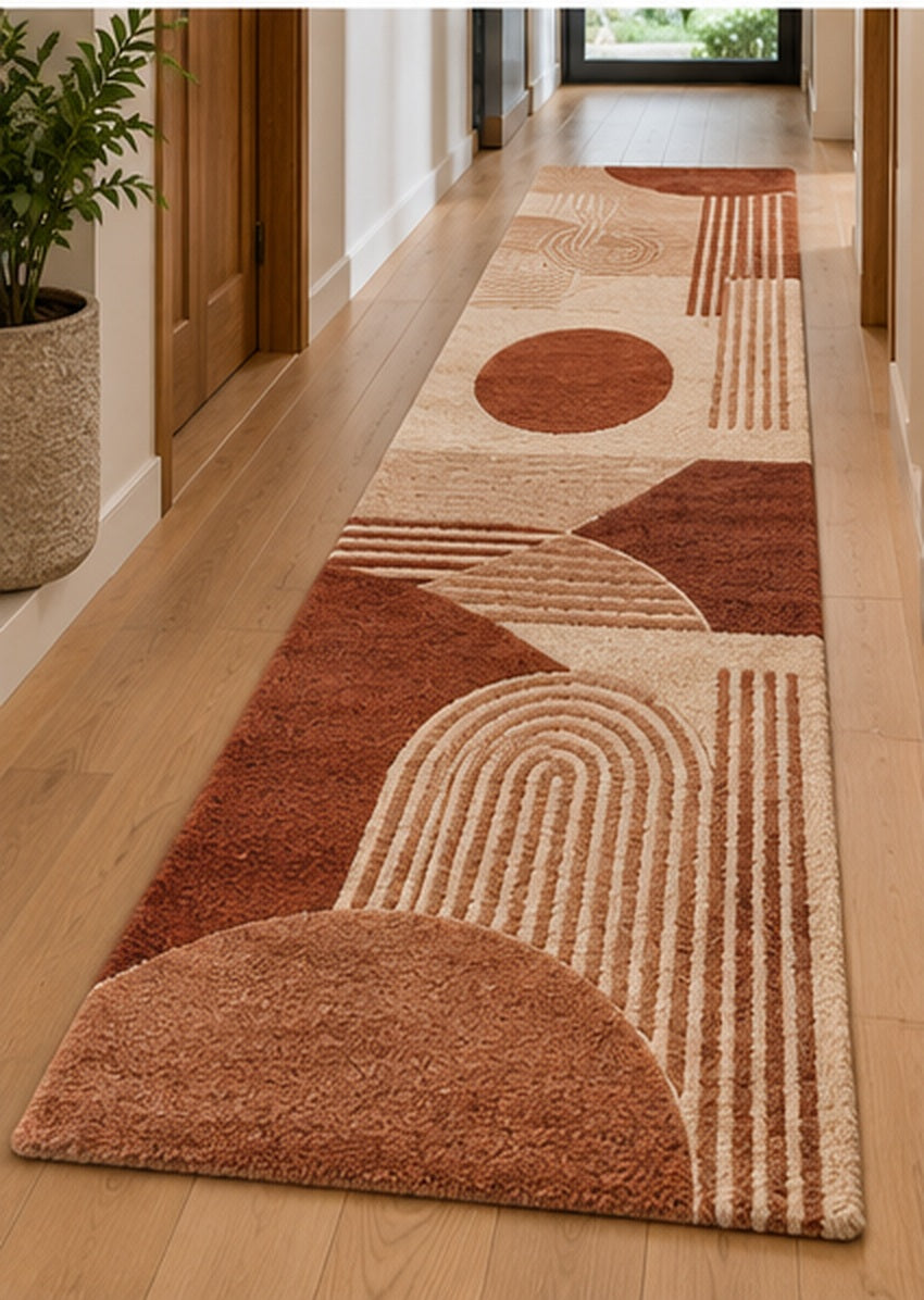 AI-generated room visualization: Terracotta Sun Abstract Hand-Tufted Wool Runner Rug