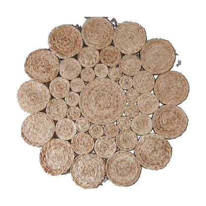 Natural Beige hand-braided jute rug, actual product design on white background