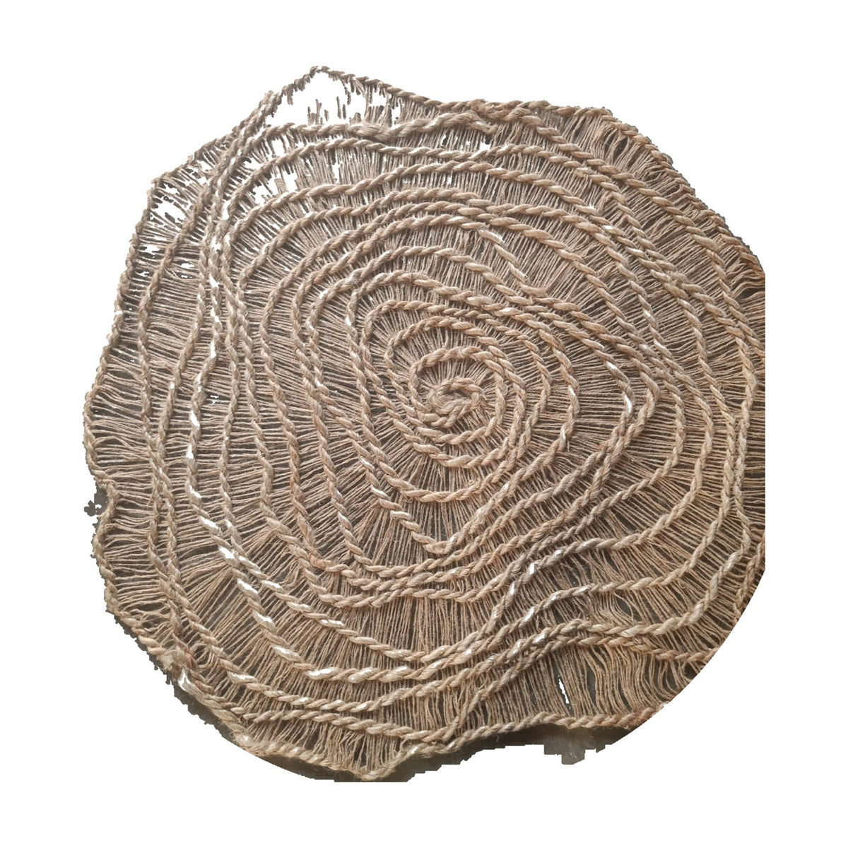 Natural Beige Spiral hand-braided jute rug, actual product design on white background